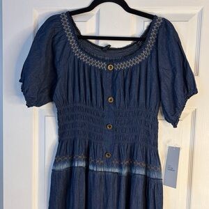 Indigo & Lace Peasant Cotton Maxi Dress size large